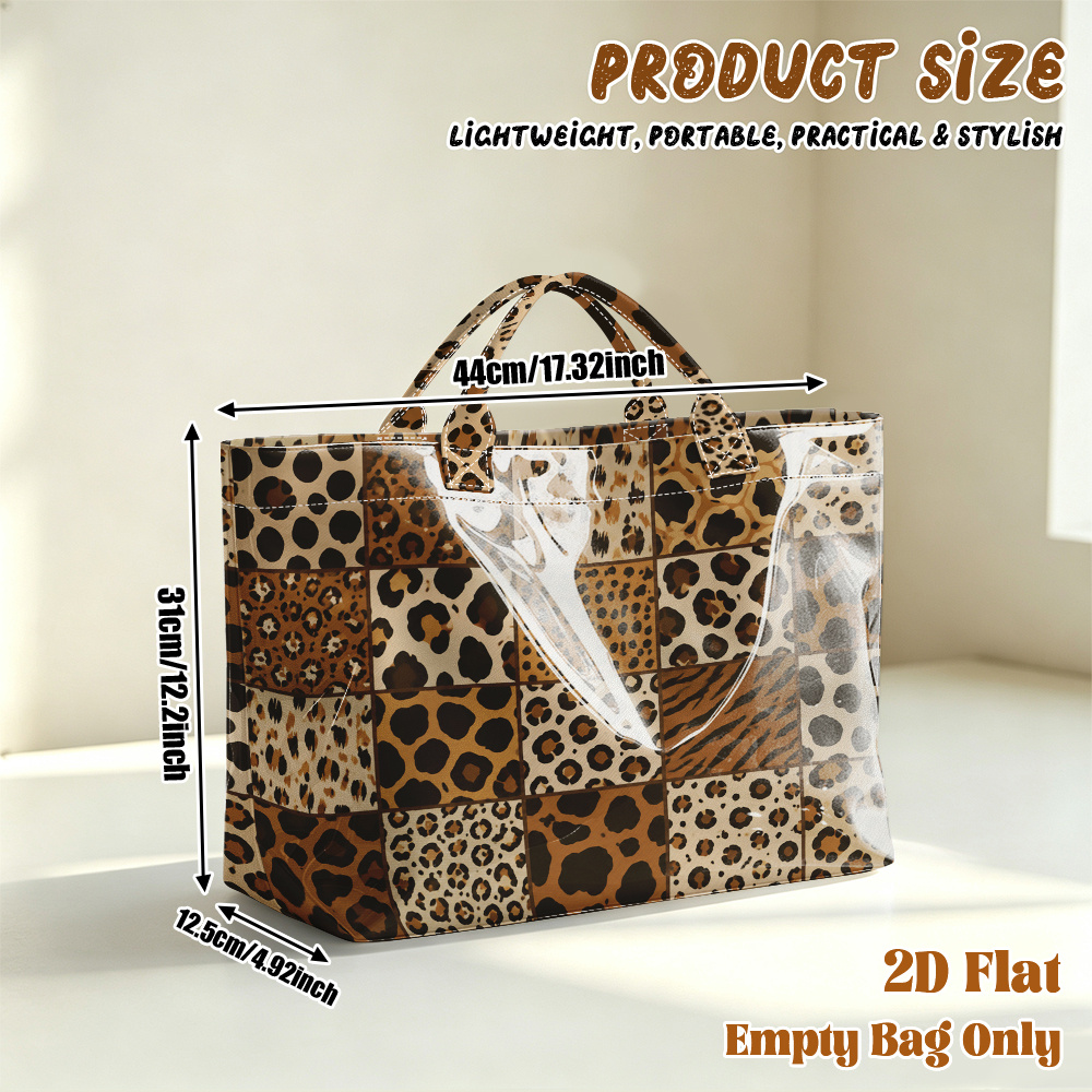 TEMU 1pc Reusable Grocery Bags, 2d Flat Printing Animal Pattern Pvc Large Capacity Travel Tote Bag, Shopping Bag, Commuting Bag, Beach Bag, Yoga Bag,