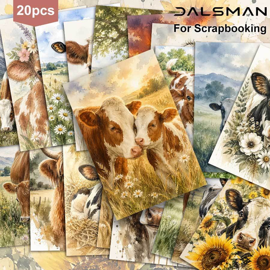 TEMU 20-pack Dalsman Watercolor Cow Postcards Farm Animal Art Prints For Mailing Greeting Cards Wall Decor Collectible Picture Card For Scrapbooking