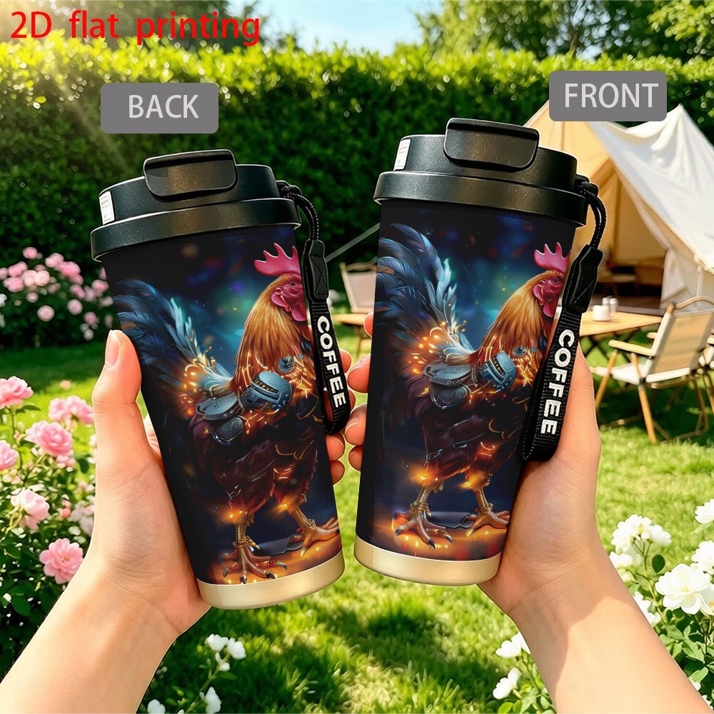 item picture 1pc 18oz cup with rooster pattern outdoor portable camping water cup 2d   reusable suitable for hand washing ideal christmas gift for  