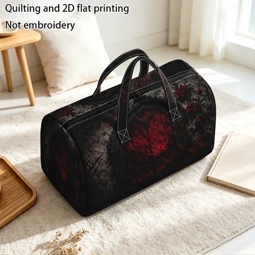 2d flat 1pc quilted tote handbag halloween gothic rose printed travel luggage bag specifically designed for women featuring a interior for storing books non food contact