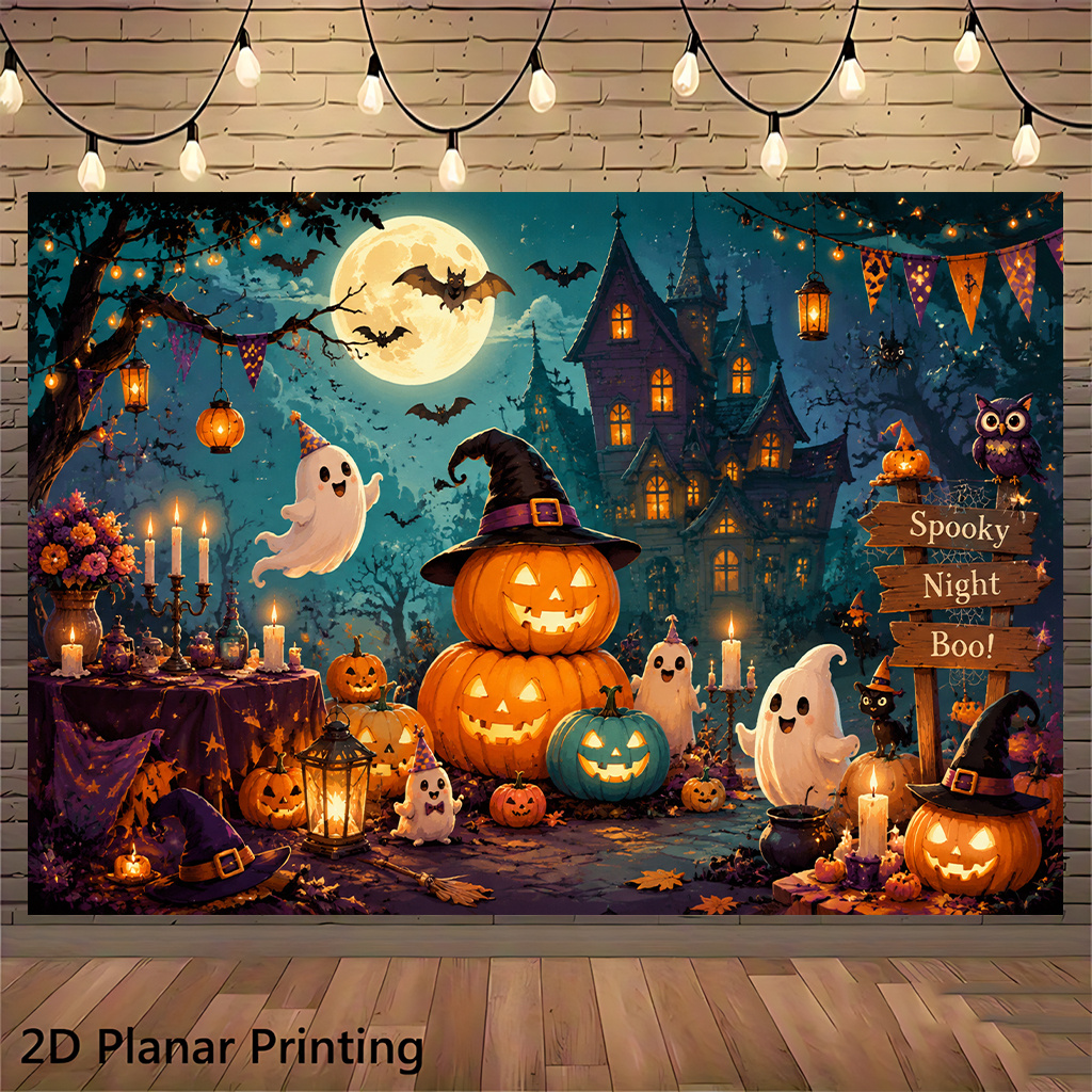 TEMU 2d Flat, 2d Flat - 2d Flat, 2d Flat - 2d Flat Banner Backdrop 1pc, Halloween Pumpkins And Night, Birthday Party Backdrop Banner, Christmas Home