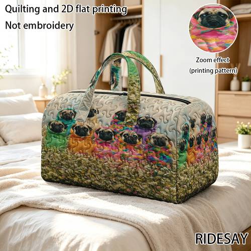 Artikelbild 1 stück quilted duffle bag für quilts und 2d-flachdruck, mops in bunten hoodies muster, tote reisetasche mit großem fassungsvermögen, outdoor gepäck aufbewahrungstasche yoga tasche gym sporttasche (kein lebensmittelkontakt)