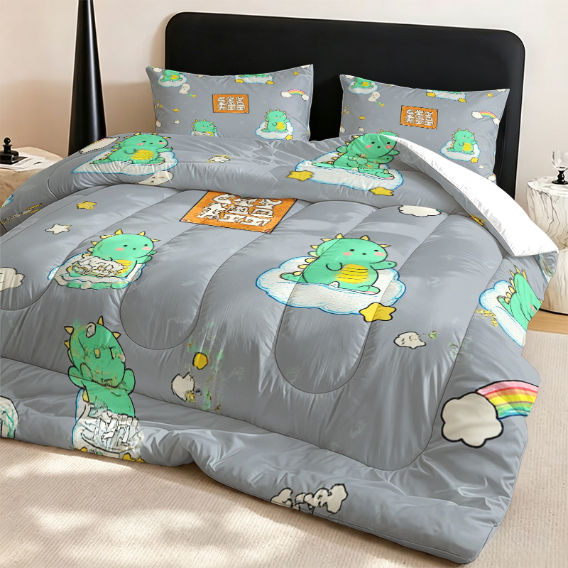 2/3pcs Cute Dinosaur Cloud Rainbow Pattern Quilted Comforter Set