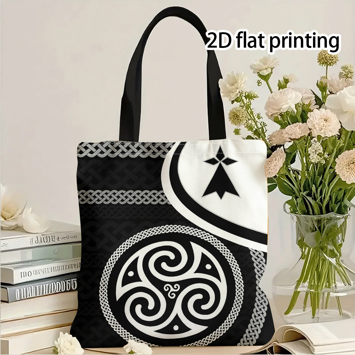 TEMU Sac fourre-tout en tissu avec motif de nœuds celtiques , design , , sac à bandoulière coloré, idéal pour le shopping air, design amusant,