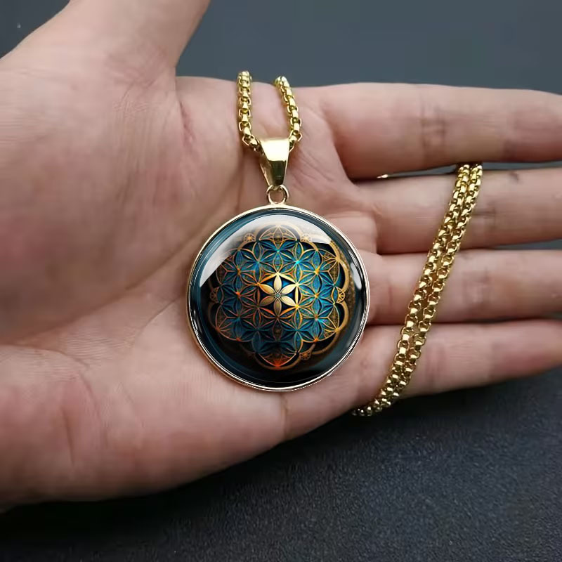 Men's 316 Stainless Steel Necklace with Geometric Flower Pattern