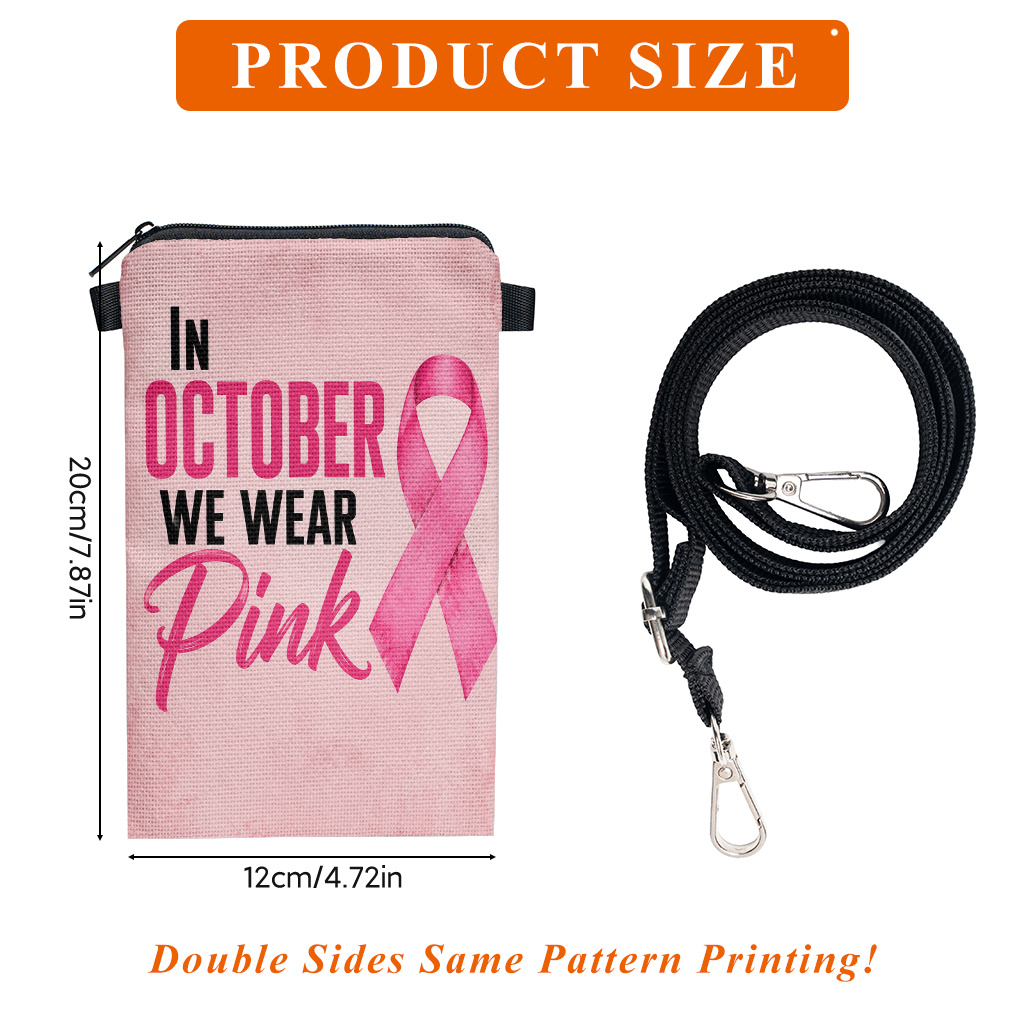 TEMU Sac pour téléphone 1 pièce, Sac pour téléphone portable avec imprimé "En octobre, on porte du rose", Pochette pour téléphone portable à