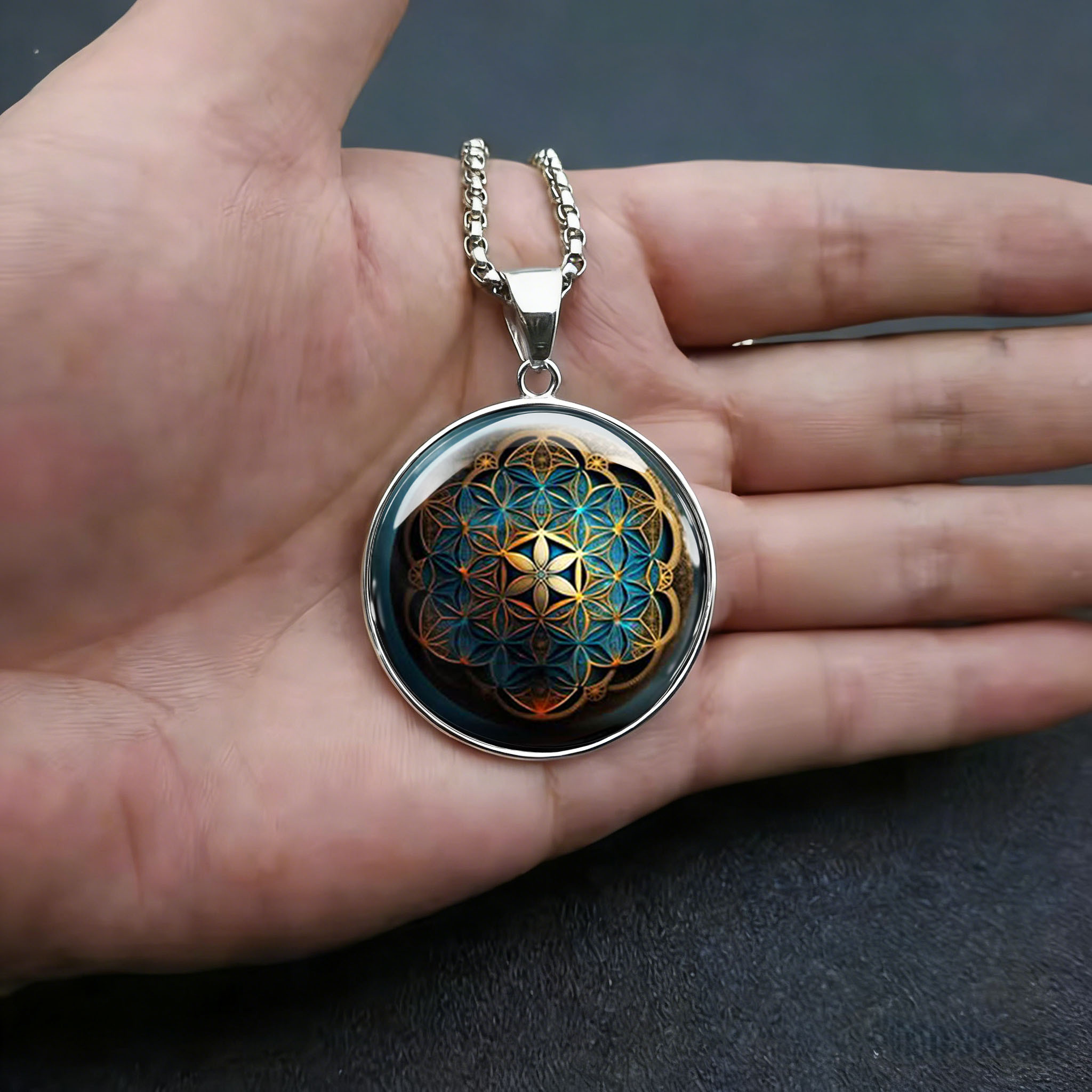 Men's 316 Stainless Steel Necklace with Geometric Flower Pattern