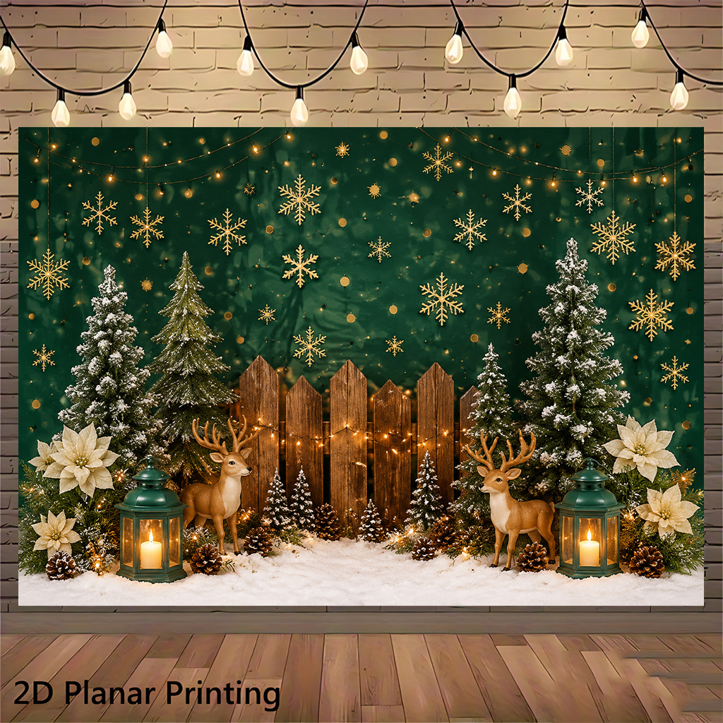 TEMU 2d Flat, 2d Flat Banner 1pc, With Reindeer Lantern, Winter-themed Banner Backdrop Suitable For Anniversaries, Photography Studio Props, Birthday