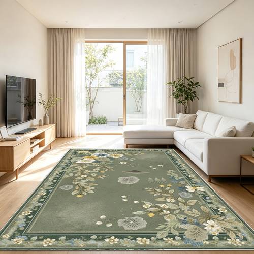 . vintage-teppich im landhausstil mit blumenmuster in salbeigrün für das wohnzimmer, weich, bequem, ganzjährig, pflegeleicht, maschinenwaschbar, landhausstil, , außendeko