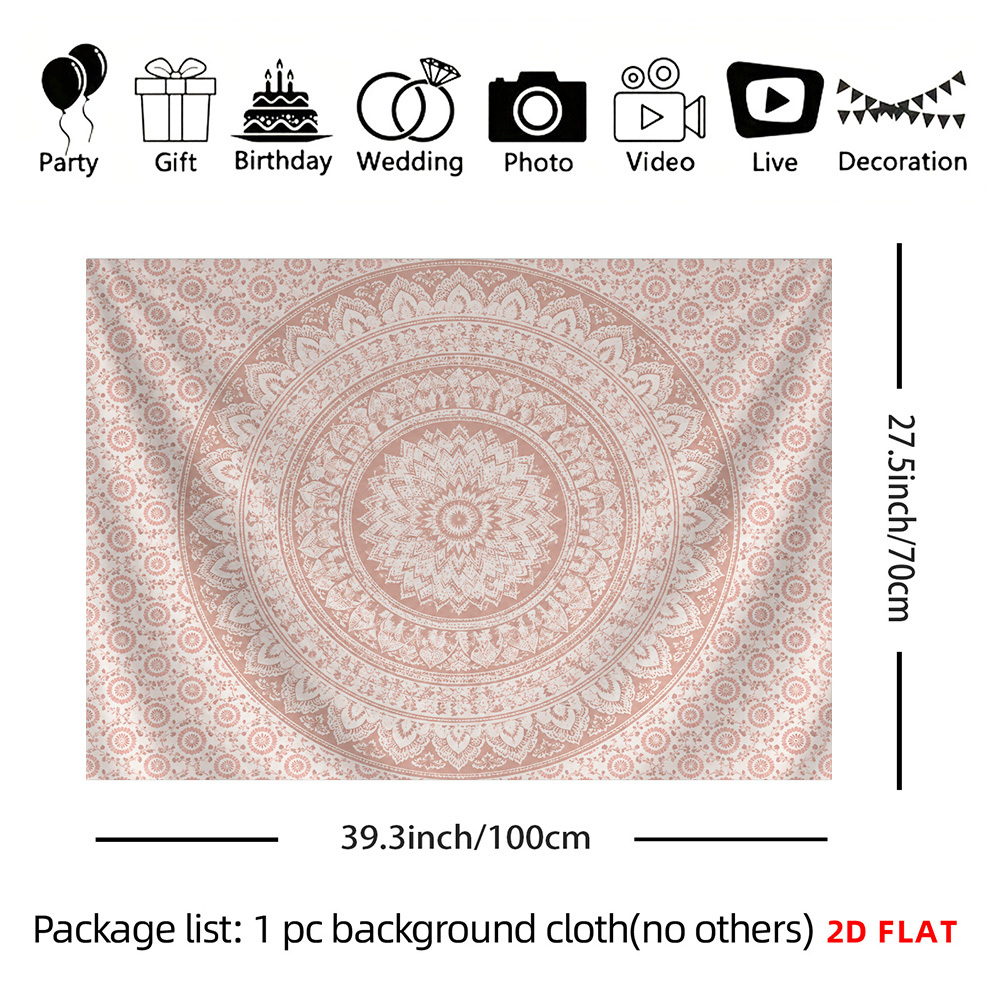 TEMU 2d Flat - 2d Flat - 2d Flat Print 1pc Tapestry Mandala Pattern Pink Boho Wall Hanging Tapestry Polyester Fabric Suitable For Home, Office Wall