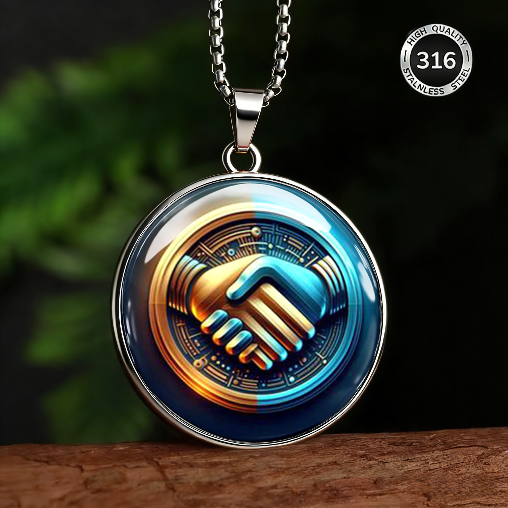 Men's Simple Handshake Pattern Flat Design Necklace