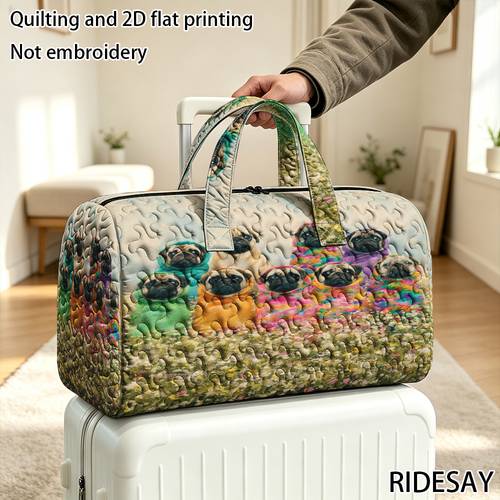 1 stück quilted duffle bag für quilts und 2d-flachdruck, mops in bunten hoodies muster, tote reisetasche mit großem fassungsvermögen, outdoor gepäck aufbewahrungstasche yoga tasche gym sporttasche (kein lebensmittelkontakt)