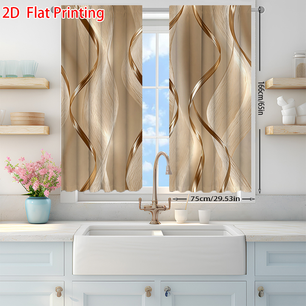 TEMU 2d Flat - 2d Flat - 2pcs 2d Flat Modern Blackout Curtains, Lines Cream Background Printed, Heat Insulation, Light Blocking, Privacy Protection,
