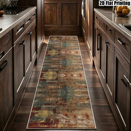 item picture 1pc 850g m velvet 2d printed long runner rug blue brown geometric striped pattern runner carpet style runner rug modern easy runner rug european style runner rug retro runner rug home decor multiple sizes