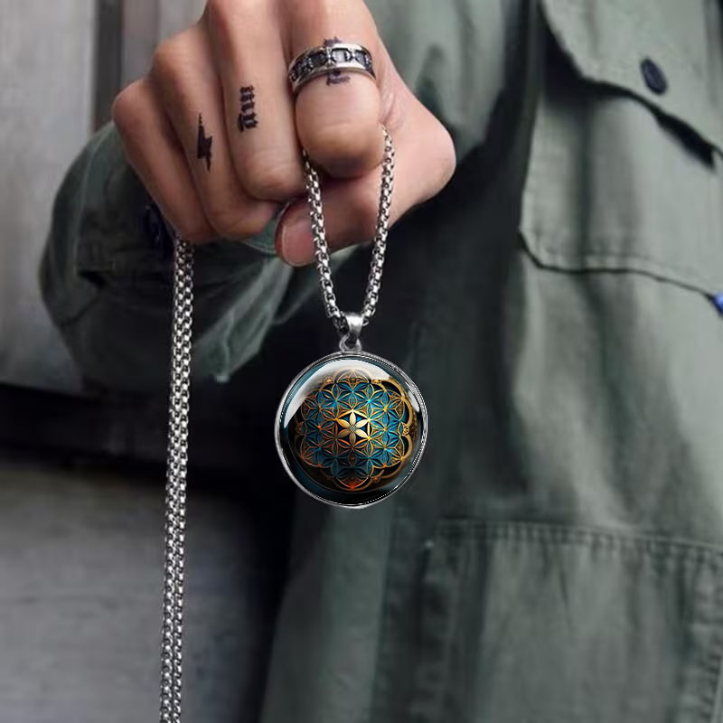 Men's 316 Stainless Steel Necklace with Geometric Flower Pattern