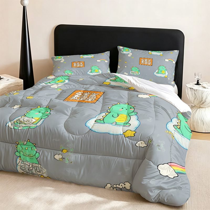 2/3pcs Cute Dinosaur Cloud Rainbow Pattern Quilted Comforter Set