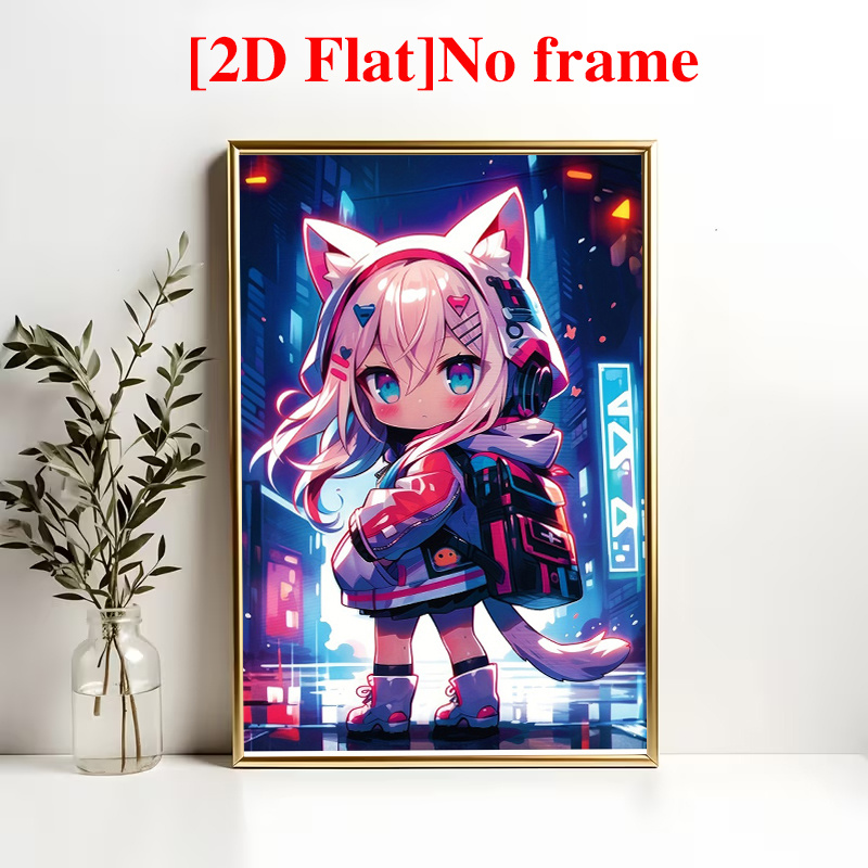 품목 사진 2d 플랫, 2d 플랫, [포스터 및 프린트] 2d 플랫 애니메이션 고양이 귀 벽 장식 1개 - 모던 팝 아트, 프레임 없음, 방 장식용 가로 방향, 창의적인 파티 장식,   아트, 캔버스 소재, 2d 플랫 디자인