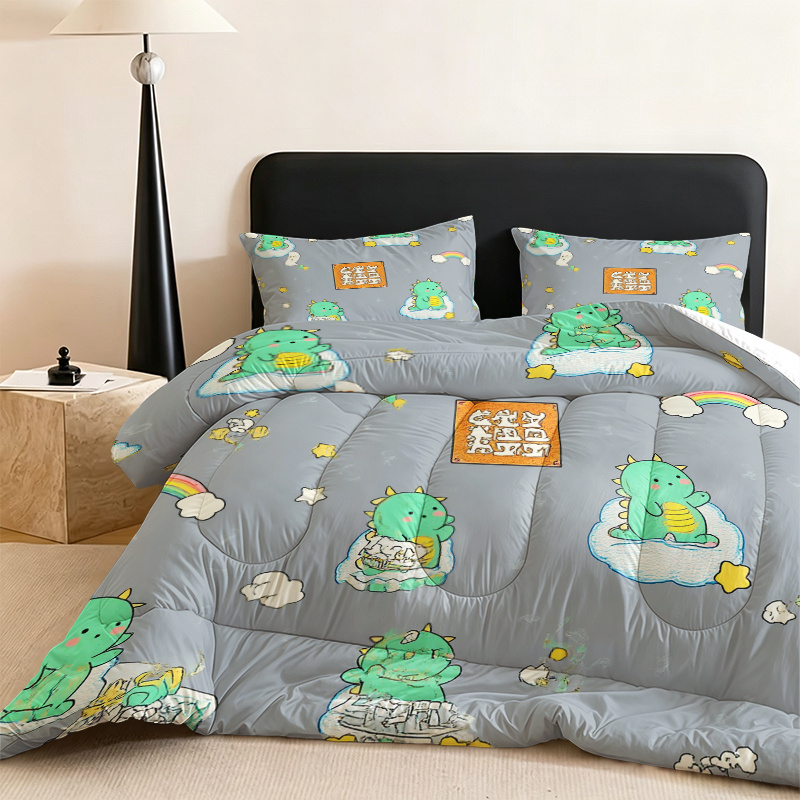 2/3pcs Cute Dinosaur Cloud Rainbow Pattern Quilted Comforter Set