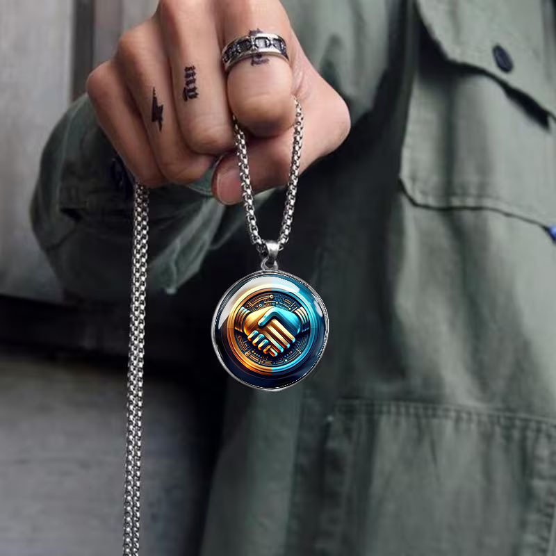 Men's Simple Handshake Pattern Flat Design Necklace