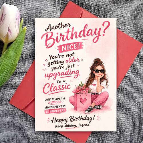 1pc envelope and 1pc greeting card funny birthday greeting card for her women friends sister wife upgrading to birthday gift card for milestone celebration and party supplies
