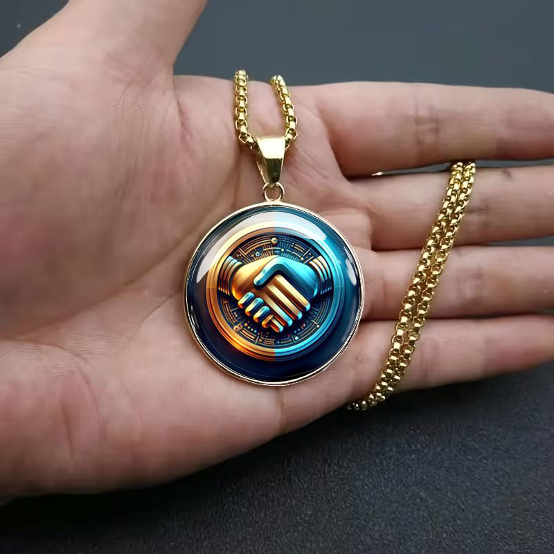 Men's Simple Handshake Pattern Flat Design Necklace