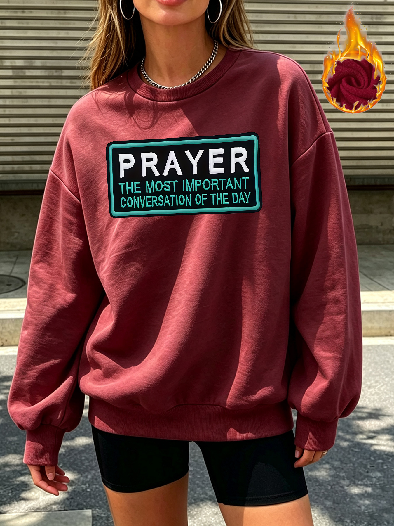 immagine dell'articolo felpa da donna casual a   a y con slogan inglese prayer, nuovo stile  / , vestibilità  , versatile, foderata, pullover