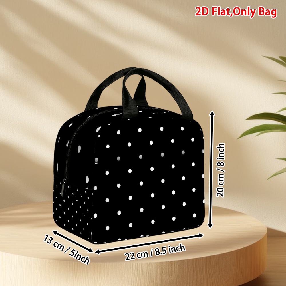 TEMU Non-food Contact 2d Flat 1pc Lunch Bag Black White Polka Dots Aluminum Foil Insulation Back-to-school Gifts For For The Office, Construction