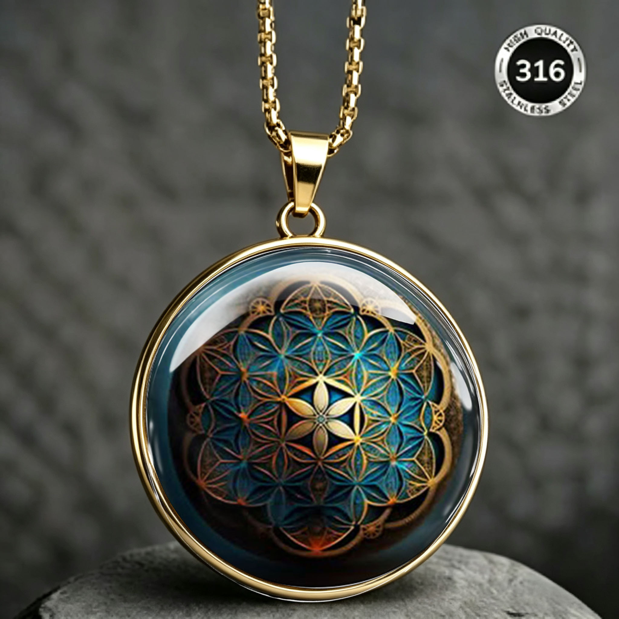 Men's 316 Stainless Steel Necklace with Geometric Flower Pattern