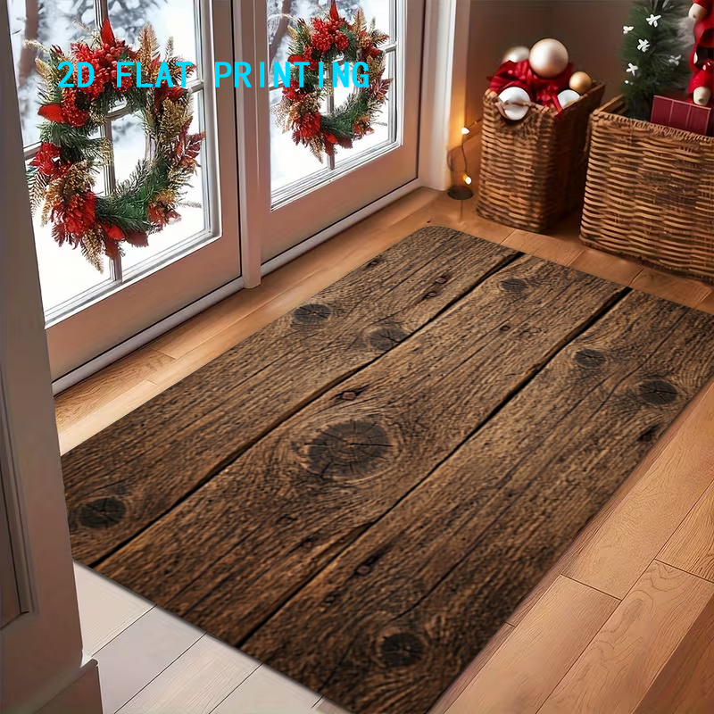 TEMU 1pc, 2d Flat Printing, Retro Texture Floor Mat For Entrance And Living Room, Non-slip And Machine Washable Polyester Carpet, Suitable For Home