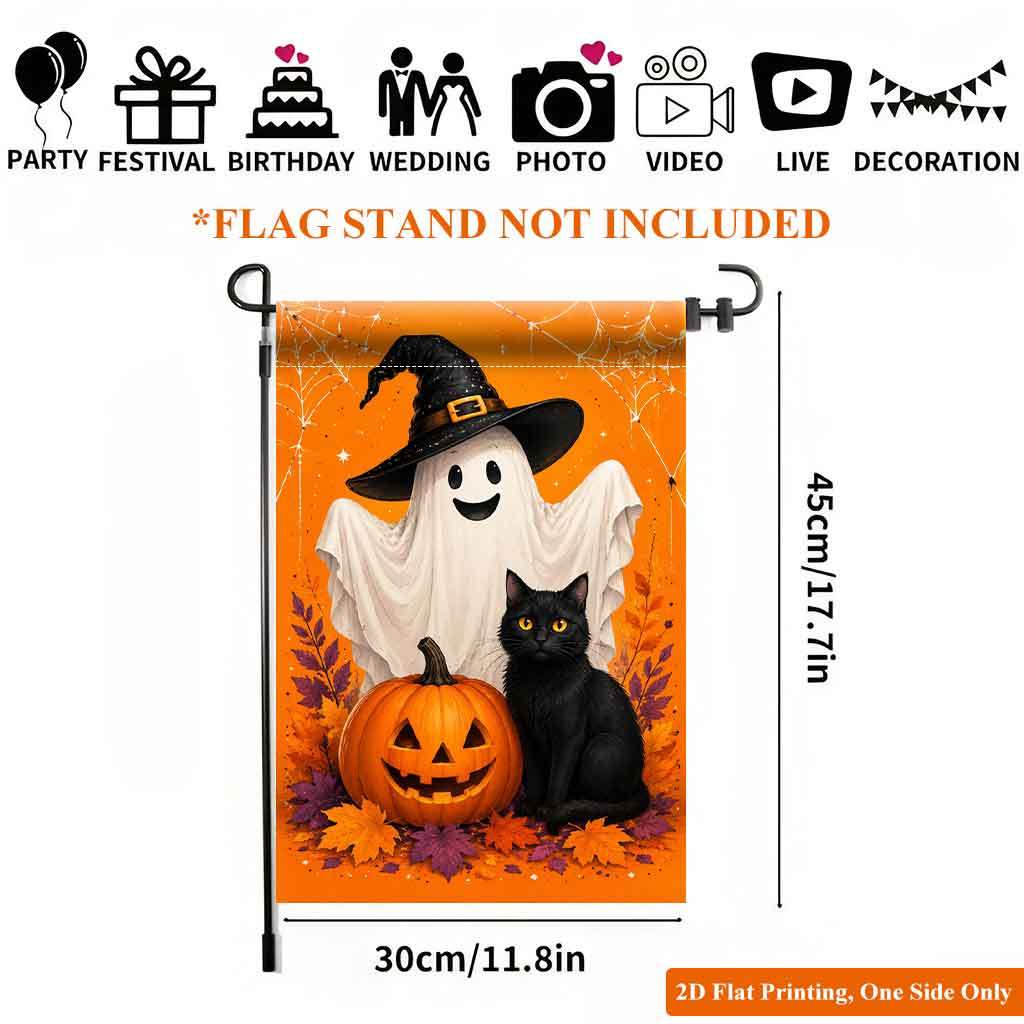 TEMU 2d Flat - 2d Flat - 2d Flat Printing Garden Flag 1pc, Halloween Black Cat Pumpkin Single-sided Print Yard Flag, Durable Polyester Outdoor Decor,
