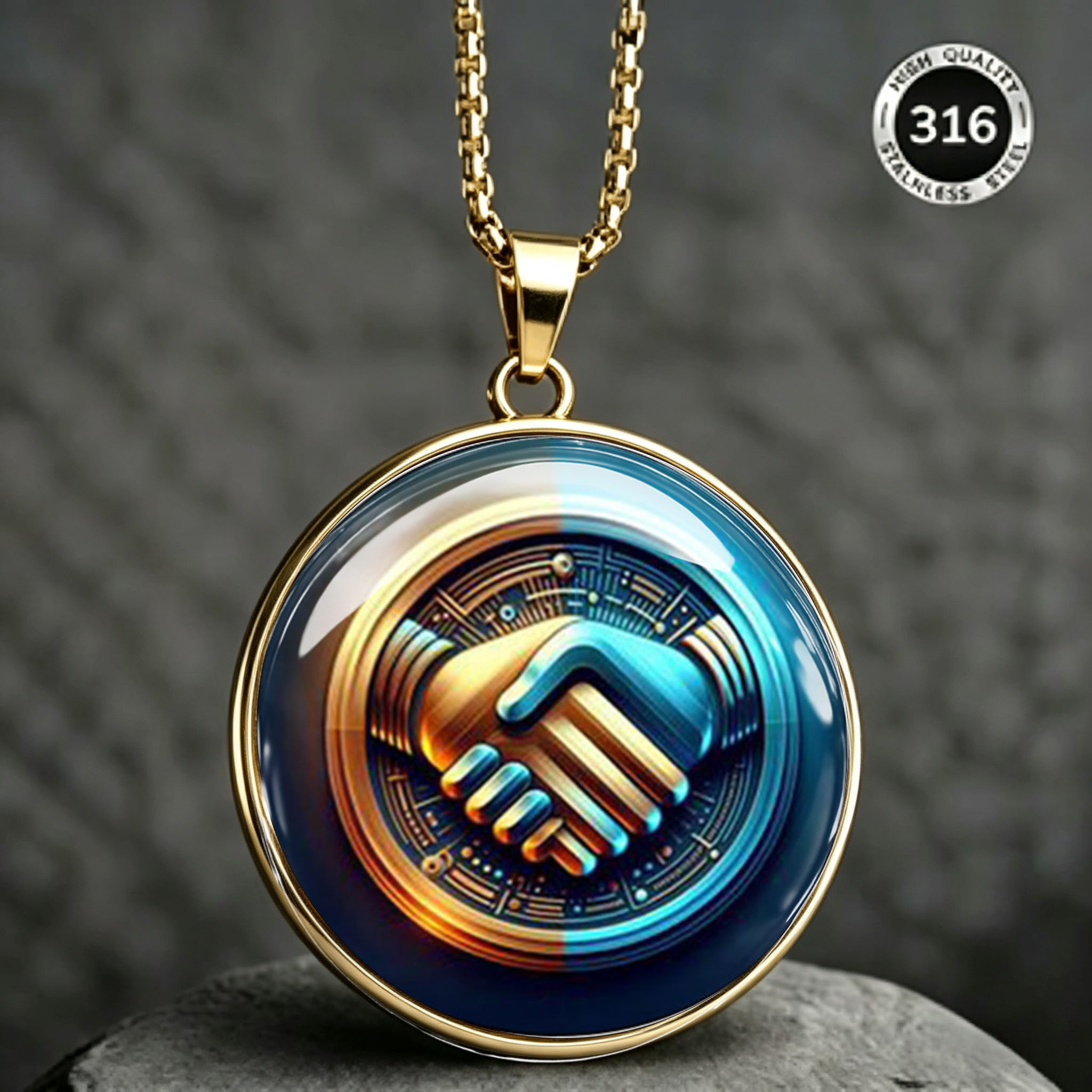 Men's Simple Handshake Pattern Flat Design Necklace