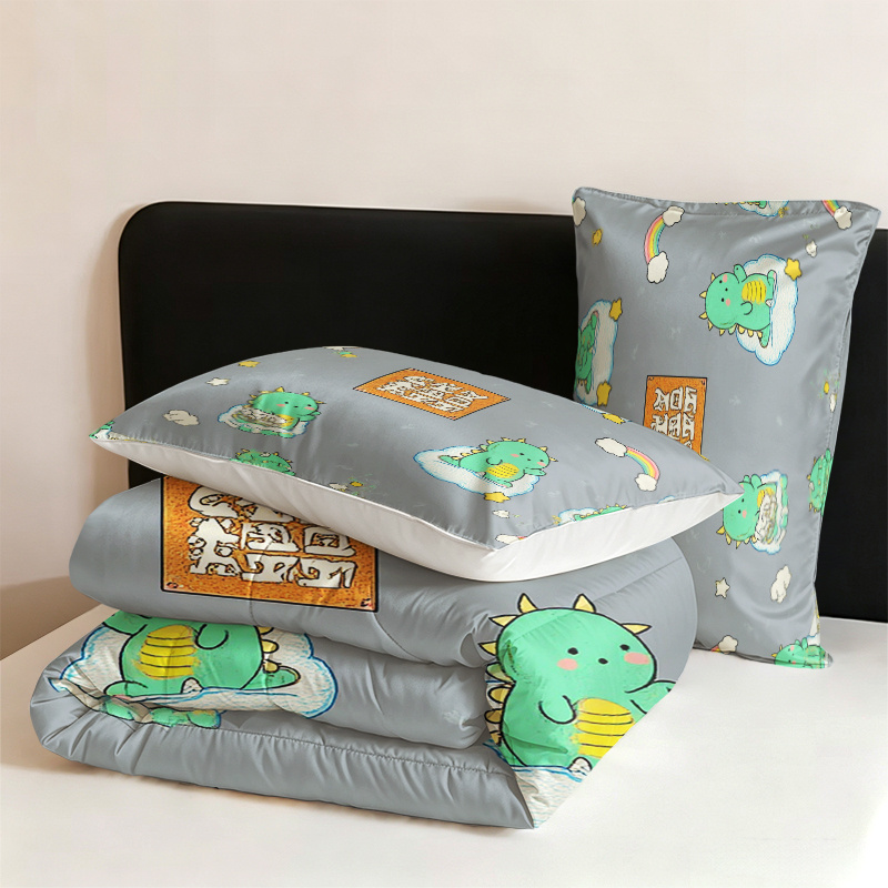 2/3pcs Cute Dinosaur Cloud Rainbow Pattern Quilted Comforter Set