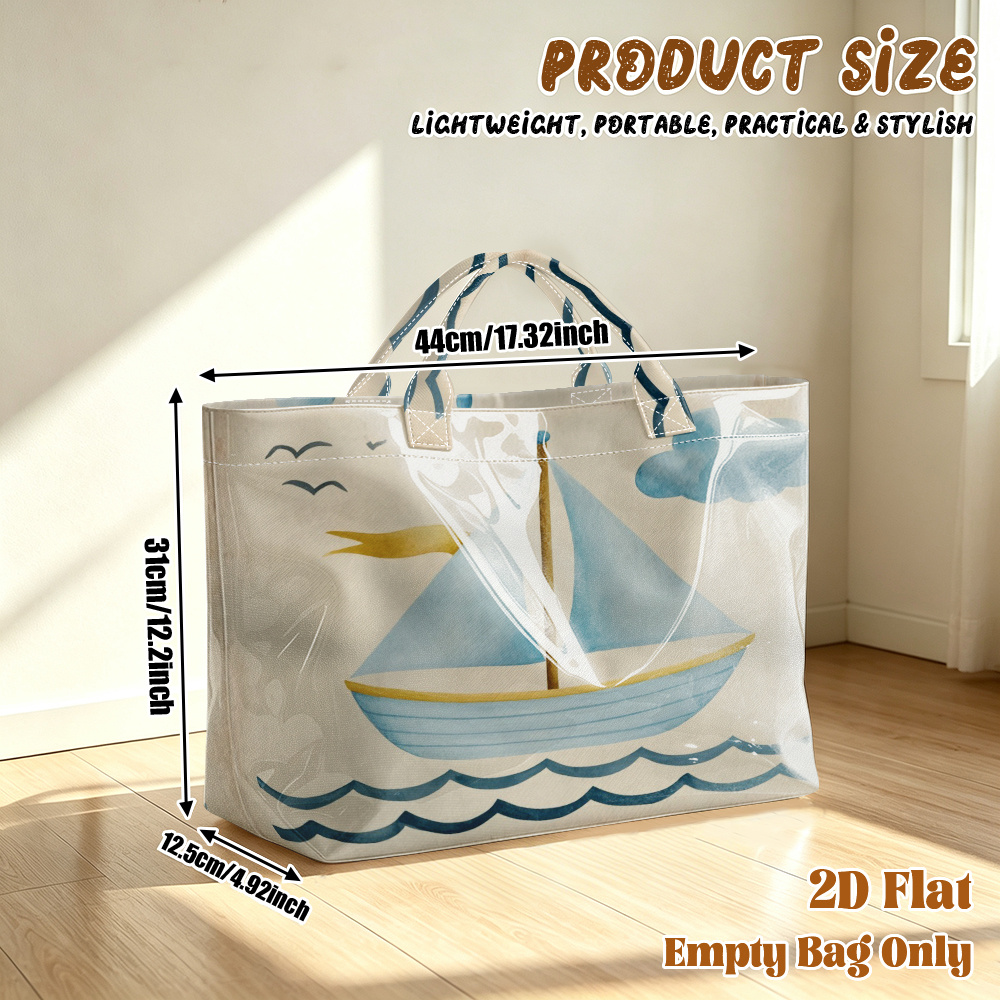TEMU 1 pièce Sac fourre-tout réutilisable en PVC de grande , convient pour , les courses, la plage, le yoga et les - Sac rectangulaire à imprimé