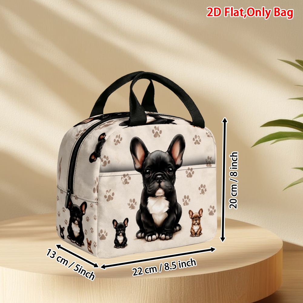 TEMU 1pc Ridesay French Bulldog Lunch Bag Suitable For With Thermal & Front Pocket, Zipper Closure -compatible Cooler Box For, Picnic, Office -