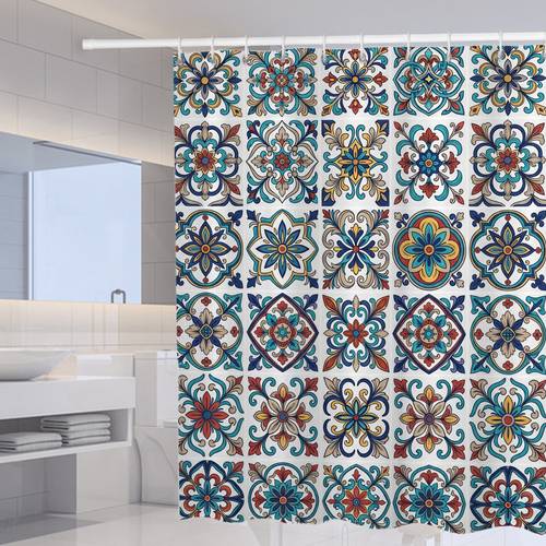 2d flat 2d flat vintage geometric floral pattern shower curtain with hooks included 2d flat