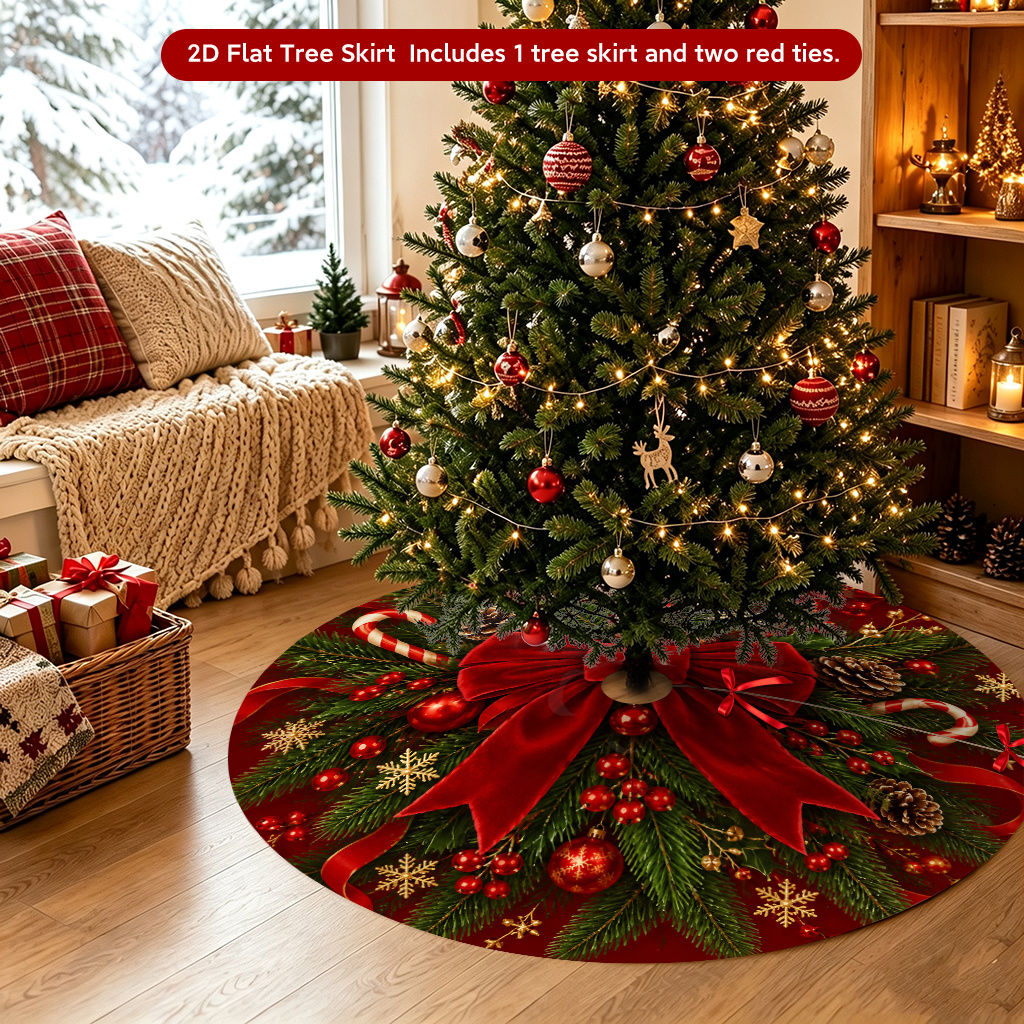 TEMU 2d Flat, Christmas Tree Skirt 1pc, Festive Ornament, 2d Printed Christmas Cover, Christmas Decoration, Suitable For Living Room, Shopping Mall,