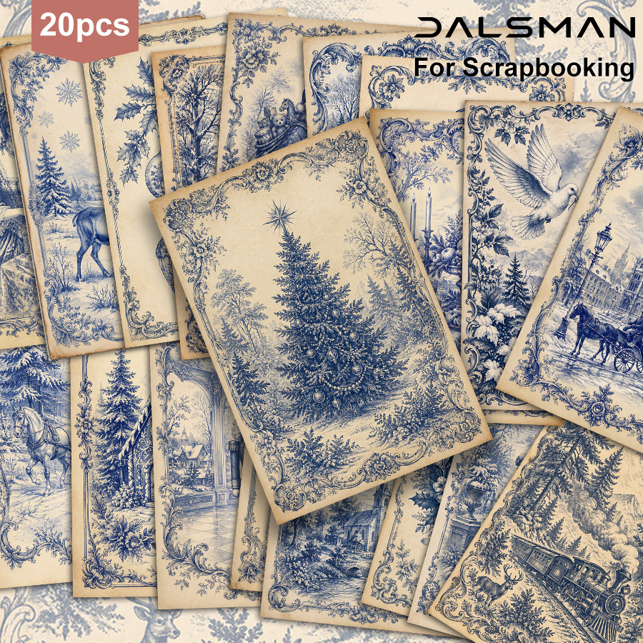 TEMU 20-pack Vintage Blue Toile Christmas Postcards Set For Holiday Greeting Cards And Seasonal Home Decor Gifts For