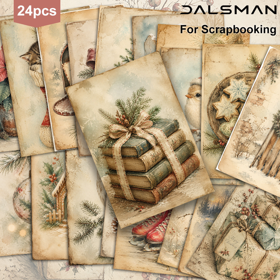 TEMU Set di 24 cartoline natalizie vintage, biglietti d' per le festivit� invernali per e famiglia, decorazioni stagionali per la casa, cancelleria
