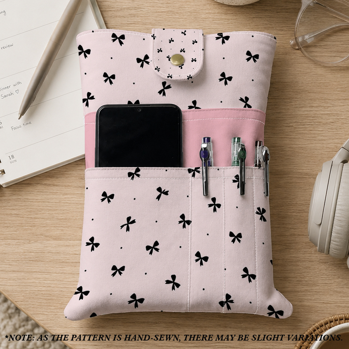 TEMU 1pc Fabric Book Cover, Multi Functional Stationery Pouch With Elegant Pink Themed Prints. A 2in 1 Book Cover And Pencil Case, Suitable For A5