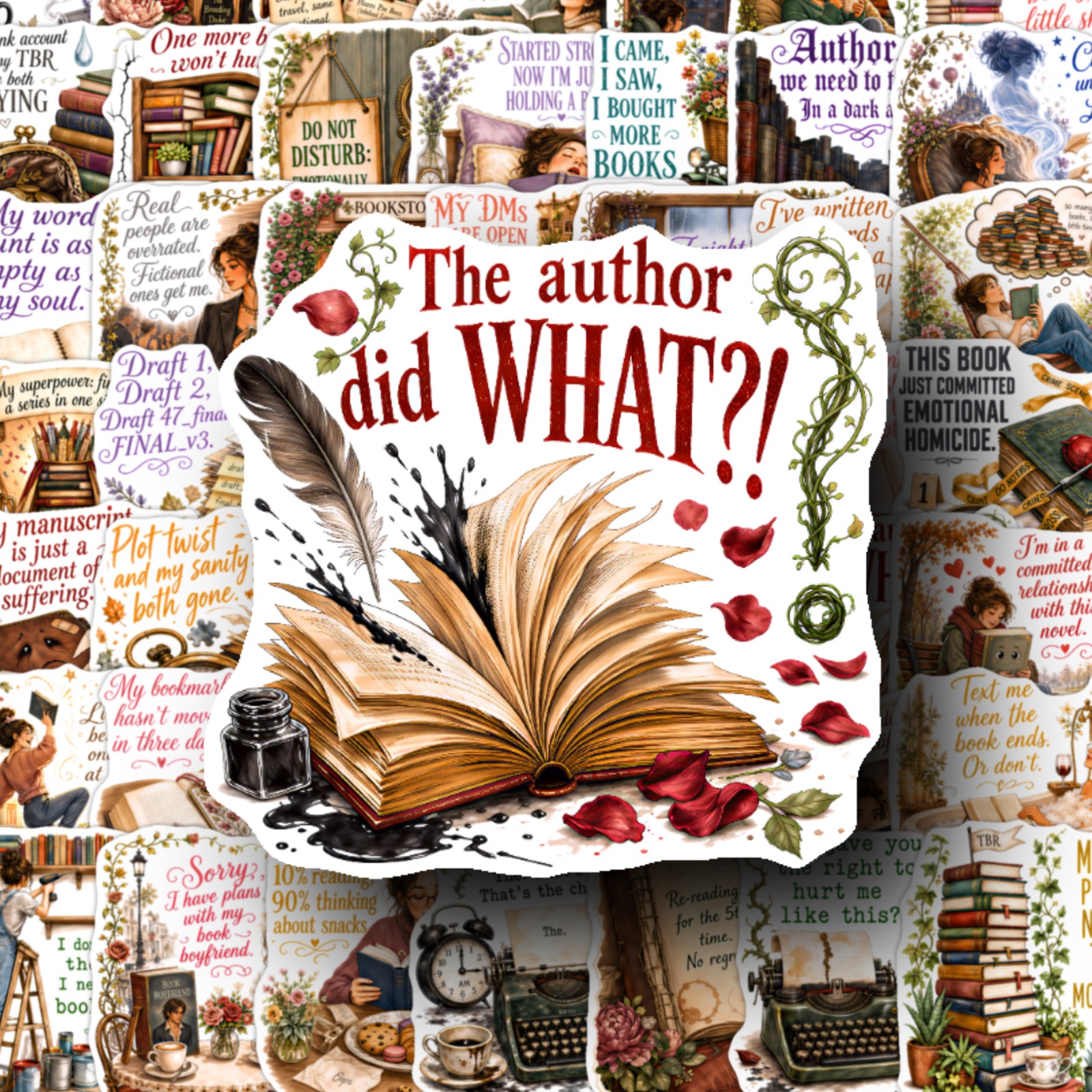 TEMU Feed Your Book With Hilarious Relatable Designs Grab 50pcs Book Lover Themed Stickers For Journals, Laptops, Planners