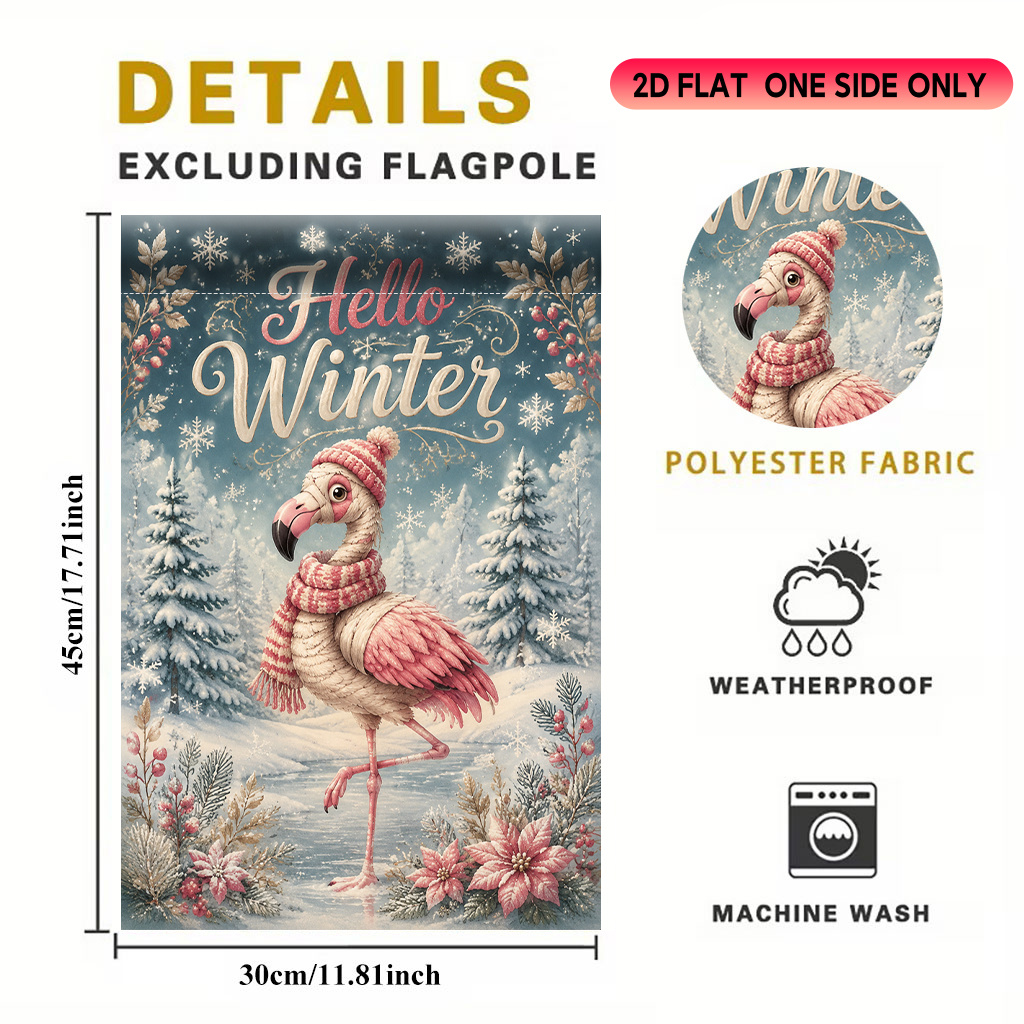 TEMU 2d Flat, 2d Flat Garden Flag 1pc, Winter Flamingo With Sweater, Atmosphere Design, Suitable For Halloween, Christmas Decorations, Porch, Patio,