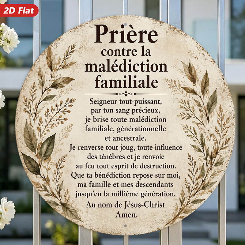 TEMU Plaque de prière de foi 2D plate, 1 pièce, panneau rond en métal, art mural, décoration intérieure, Prière Contre La , de prière français, idéal