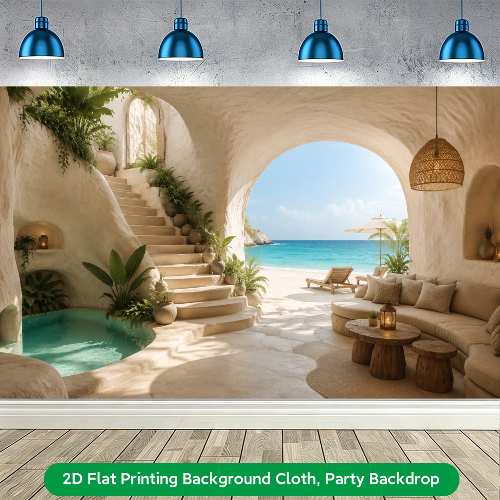 2D Flat Printing Backdrop Banner, Cave with Stairway Background