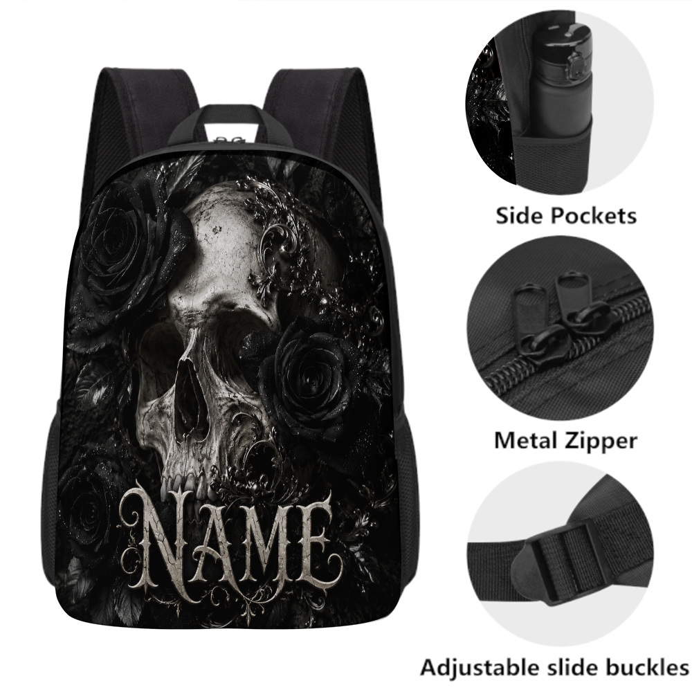 Customized Skull Black Roses Designed 43.18cm Backpack