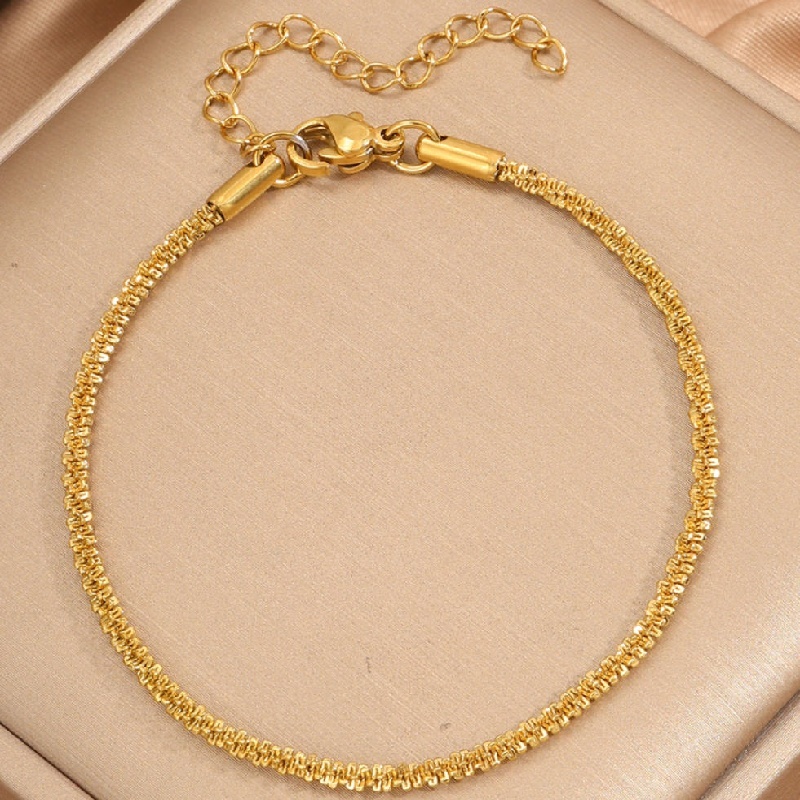 2pcs Creative Stainless Steel Sparkling Flat Bead Toe Bracelet Set