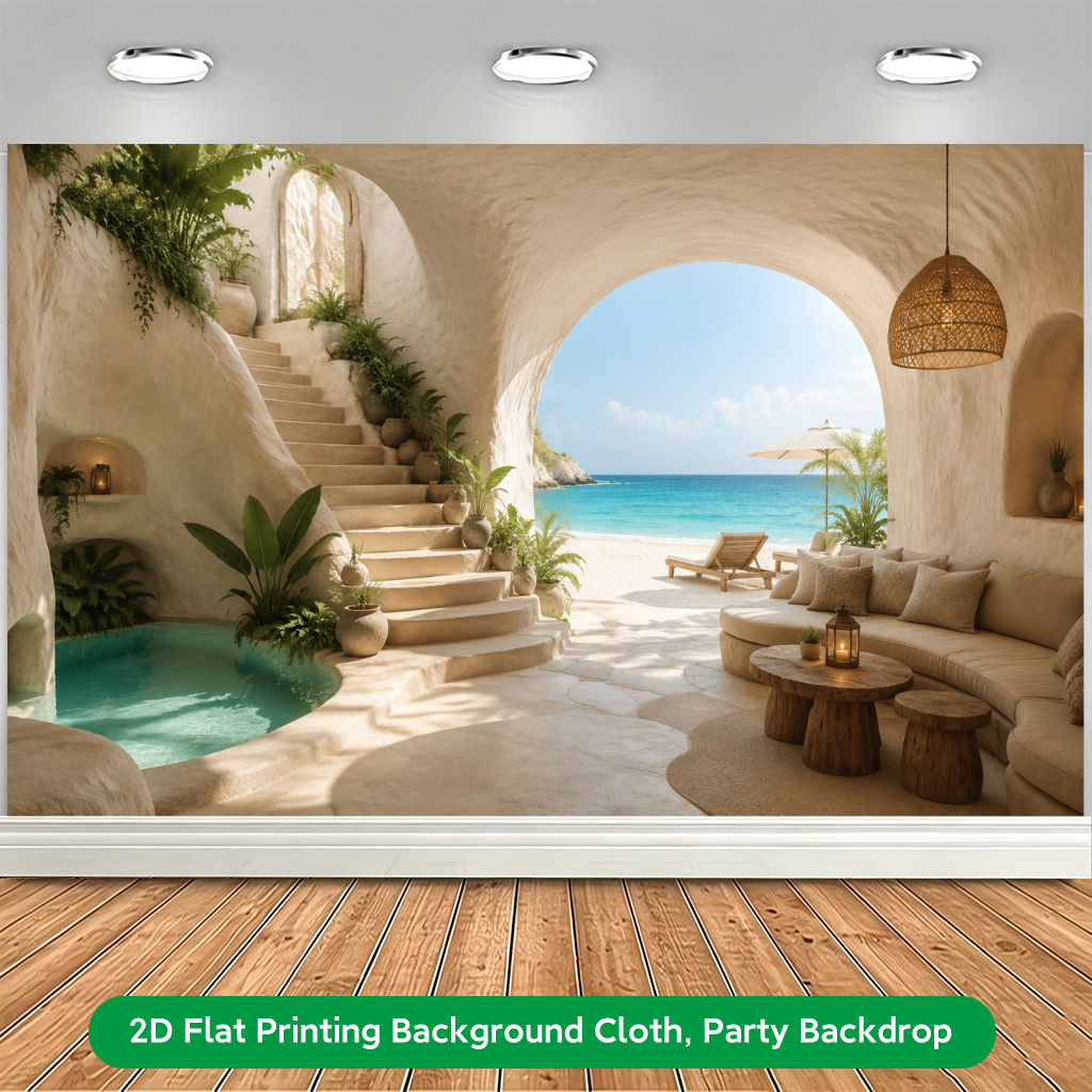 2D Flat Printing Backdrop Banner, Cave with Stairway Background