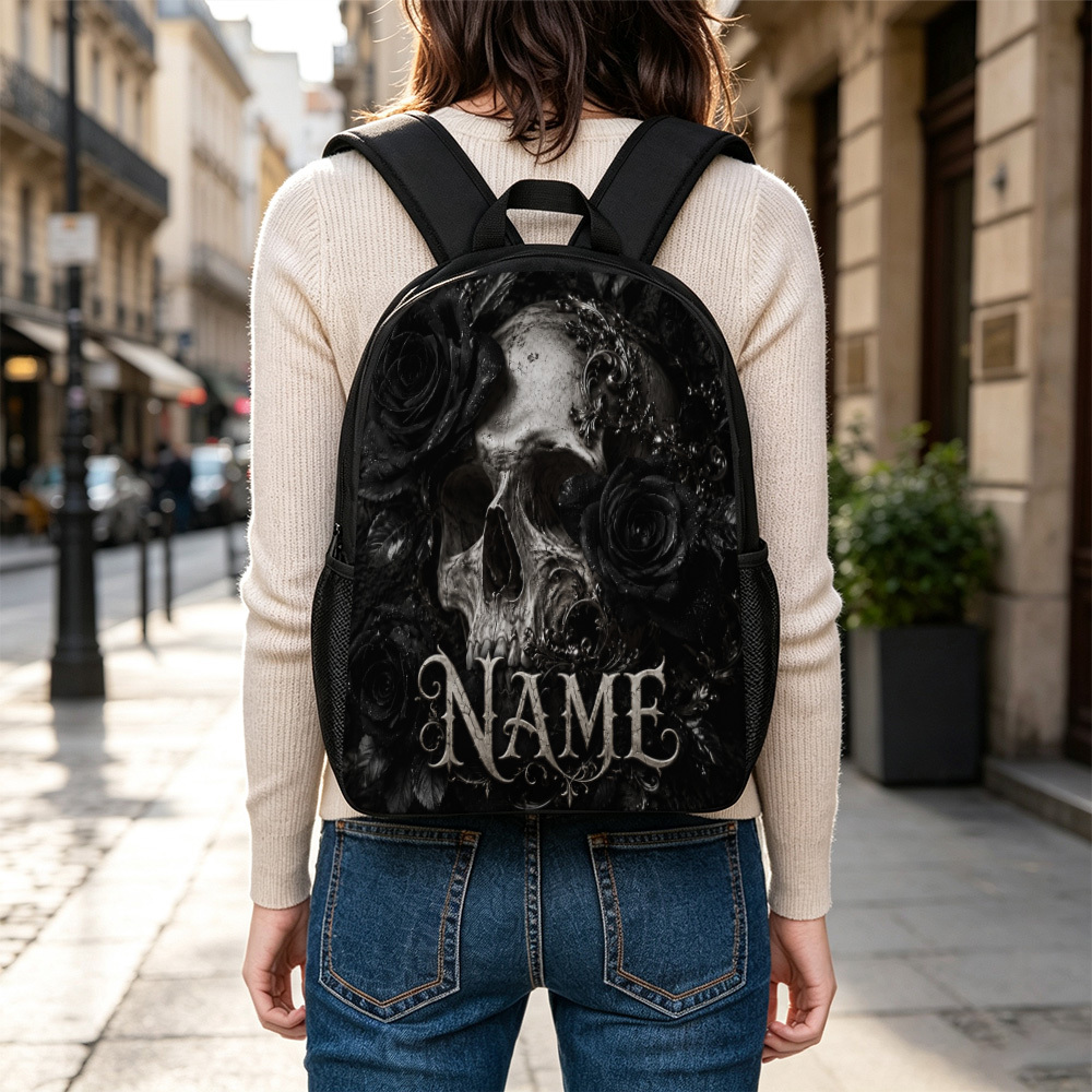 Customized Skull Black Roses Designed 43.18cm Backpack