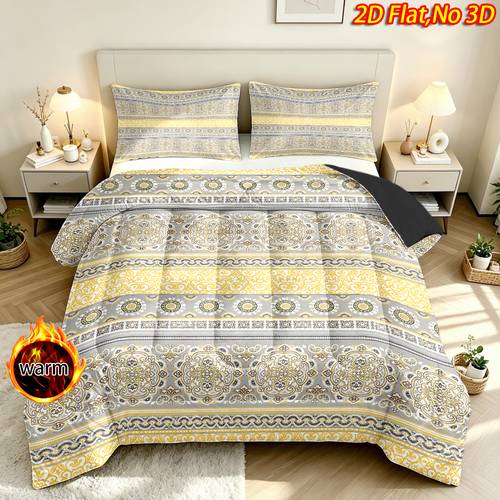3pcs thick duvet cover set 2d flat printing yellow gray vintage floral pattern autumn winter bedding 1 duvet cover and 2 pillowcases no pillow inserts soft and warm fabric ideal for bedroom decor perfect as a christmas