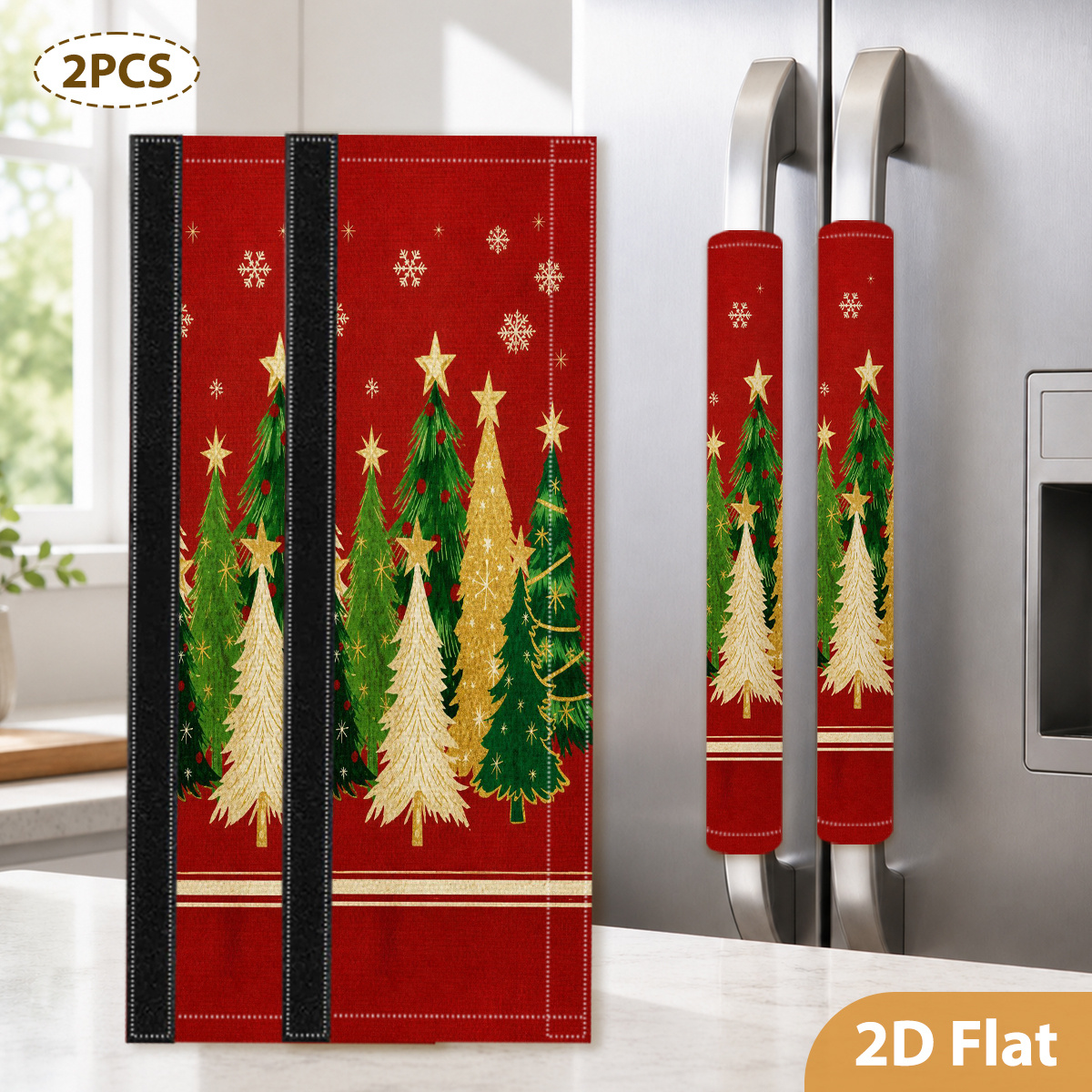 TEMU 2pcs Christmas Tree Print Refrigerator Handle Covers For Refrigerators, Microwaves, And Ovens Covers, Reduces , Housewarming Kitchen Decor Gift,