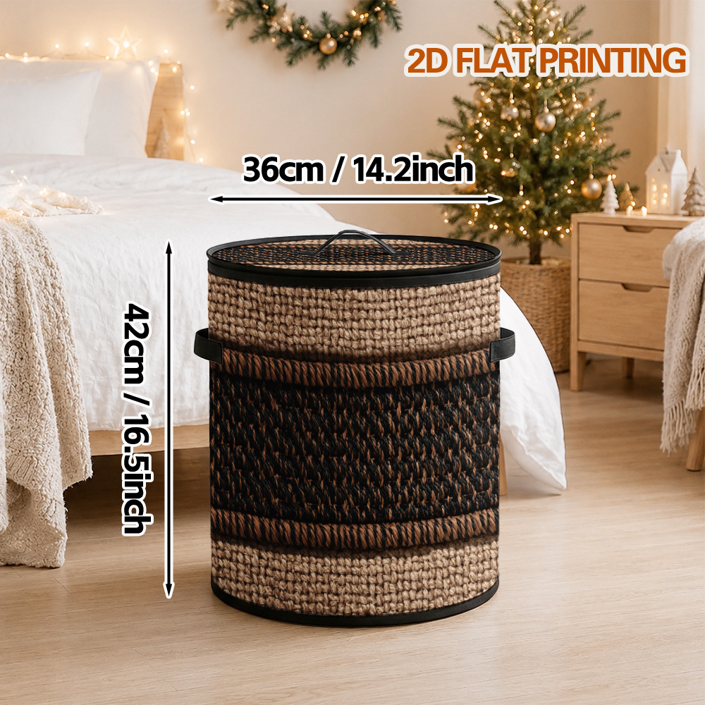 TEMU 2d Flat, 1pc Brown And Beige Woven Texture Style Round Shelf Baskets, Ideal For Under Bed Storage, Closet Organization, And Office Desk Use,